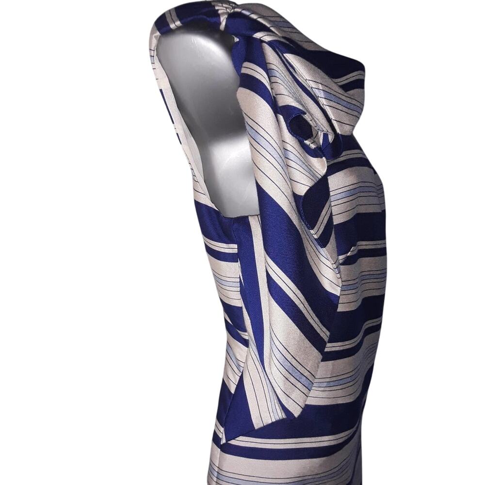 NWT Sz 4 Banana Republic One Shoulder Cascade Bow Striped Dress - Picture 3 of 9